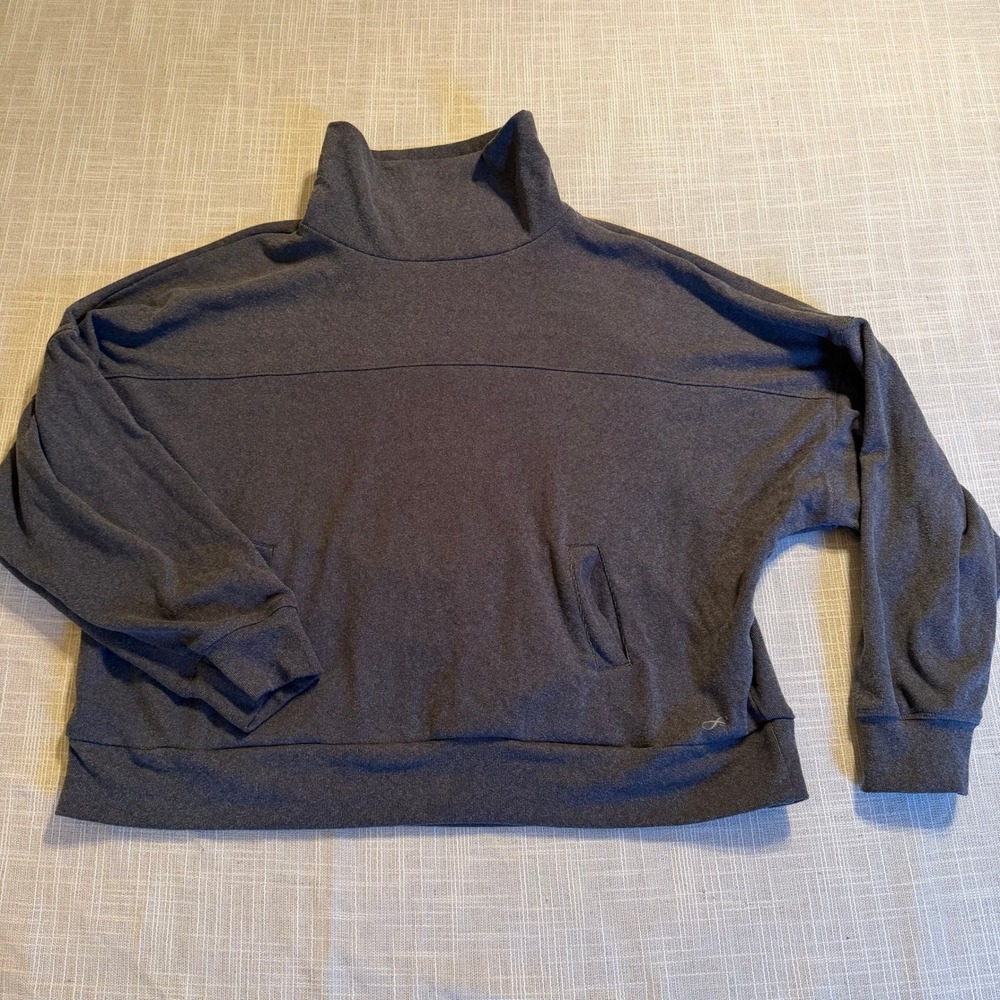 Freely Womens XL Funnel Neck Sweatshirt Charcoal Gray Heather Pockets Athleisure